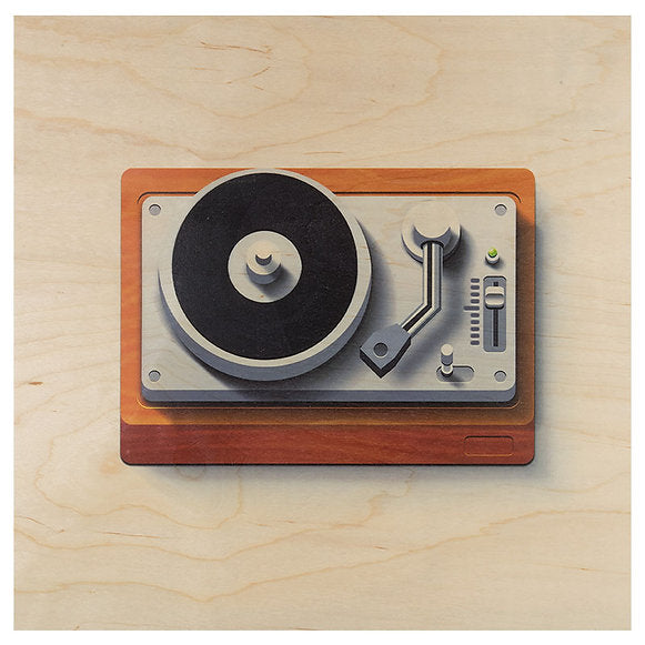 Poster en bois d'un dessin de tourne disques.