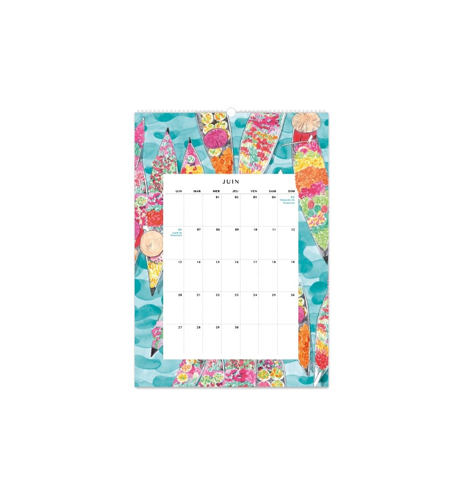 Photo de la page juin d'un calendrier mural 2022 imprimé jardin d'hiver fait en France.