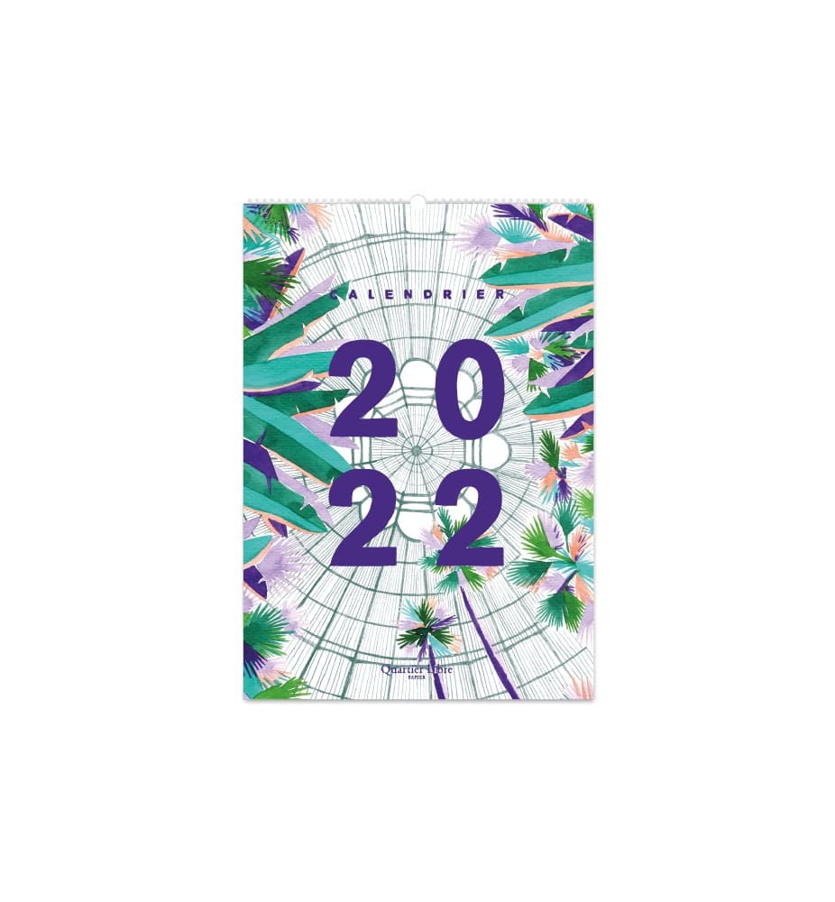 Photo de la couverture d'un calendrier mural 2022 imprimé jardin d'hiver fait en France.