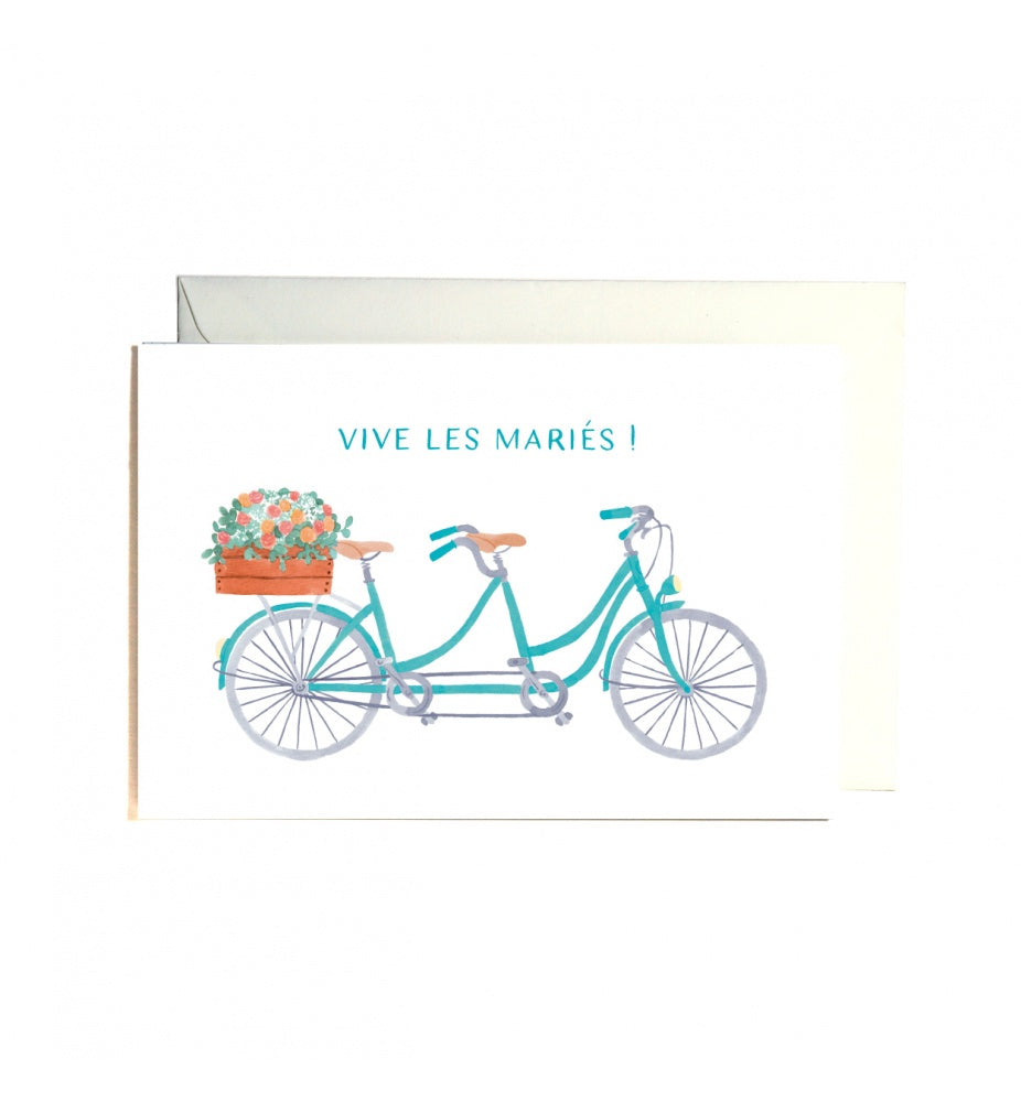 Photo d'une carte postale originale imprimé vélo fabriquée en France en papier labellisé FSC.