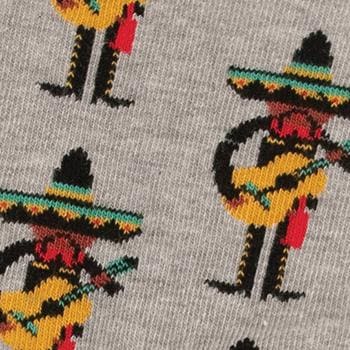 Zoom sur les chaussettes originales homme imprimées avec des hommes mexicains et en coton bio.