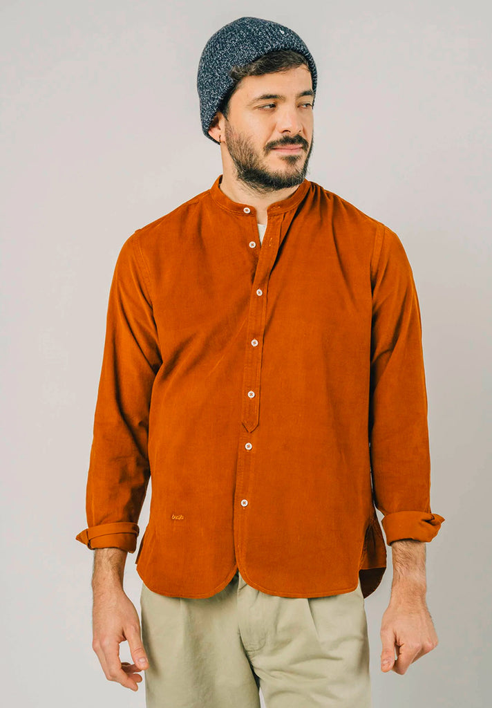 Chemise velours côtelé homme, couleur orange. Velours fin. 100% Coton biologique. Fabriqué au Portugal. 